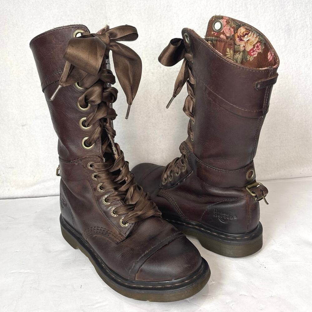Dr. Martens Women's Sz 7 Distressed Brown Floral Fold Over Triumph Combat Boots